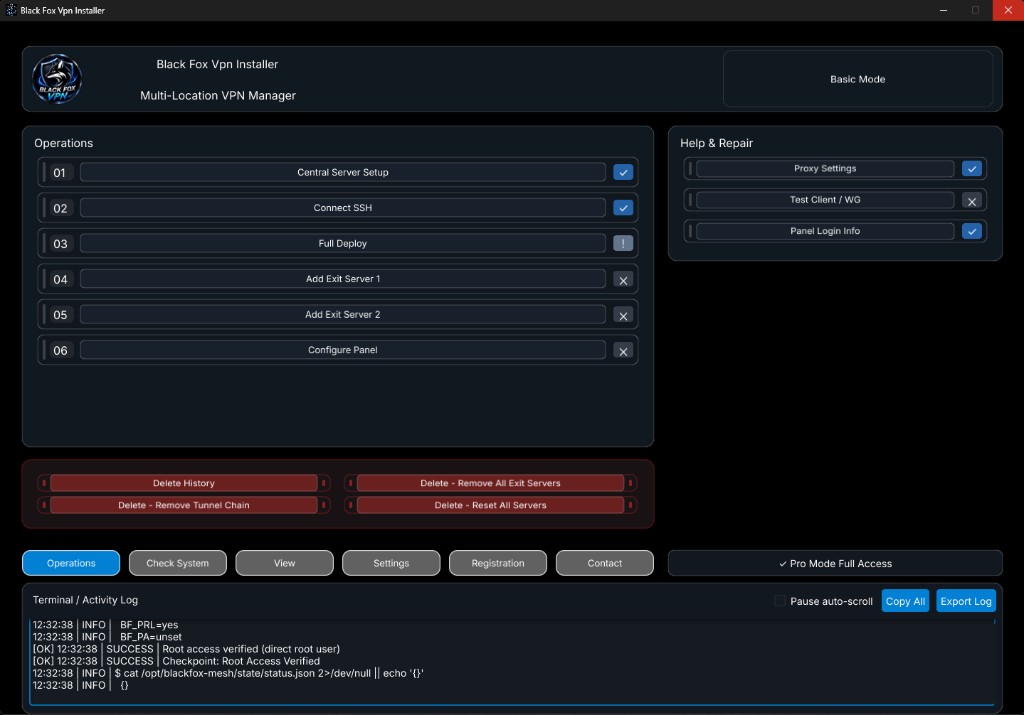 VPS to VPN dashboard